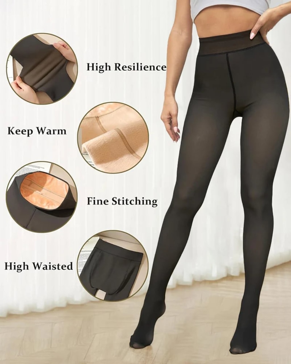 New Compression Band Model One-Seam Translucent Fleece Lined Tights